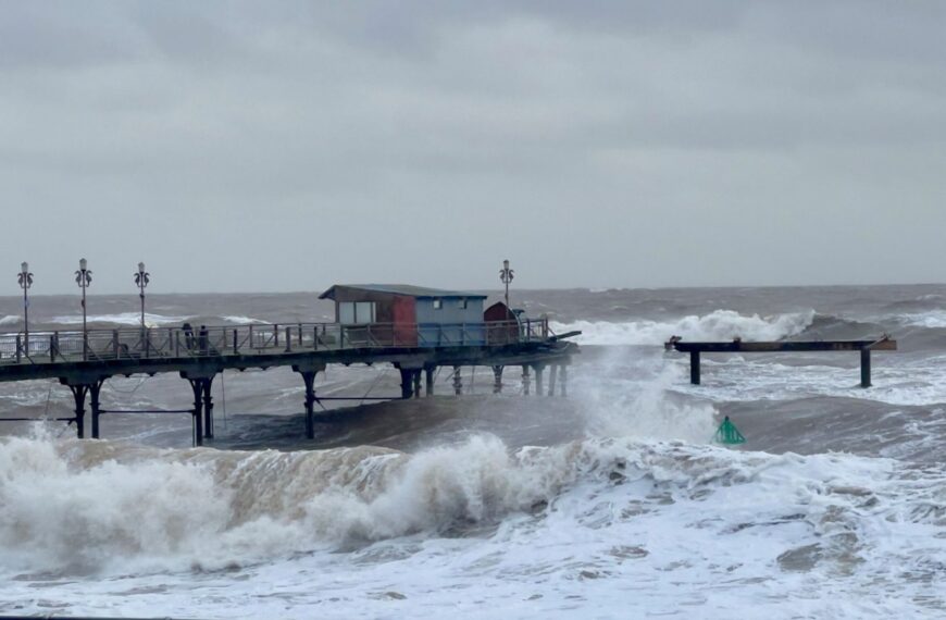Part of Teignmouth Grand Pier in Devon washed away during Storm Ingrid