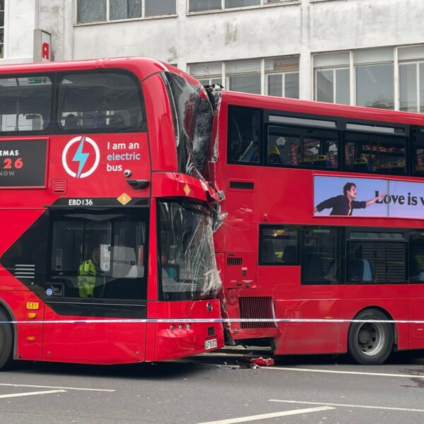 Six people taken to hospital after two double-decker buses crash