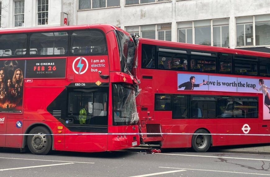 Six people taken to hospital after two double-decker buses crash