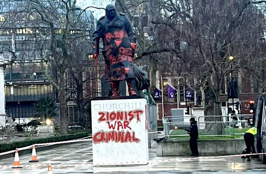 Man arrested after ‘completely abhorrent’ vandalism of Churchill statue