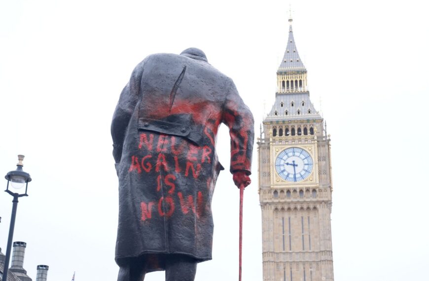 Man denies criminal damage after Winston Churchill statue outside parliament sprayed with graffiti